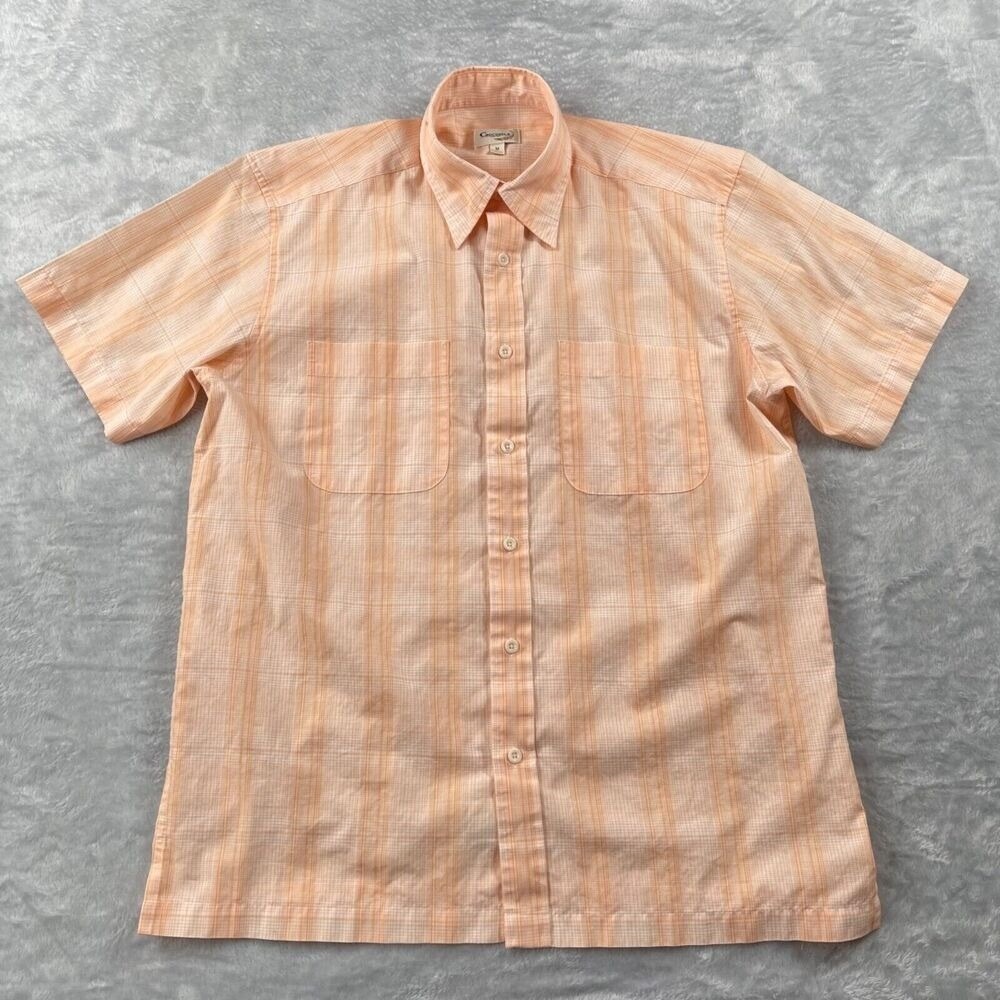 Crocodile Shirt Men Medium Orange Plaid Lightweight Cotton Blend Hong Kong Brand